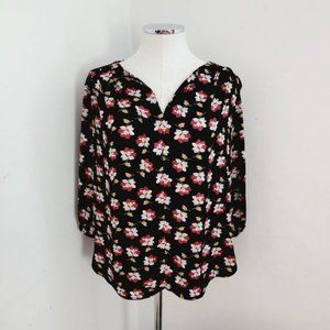𝅺PLEIONE Black Floral Print Blouse Women's Size Medium
